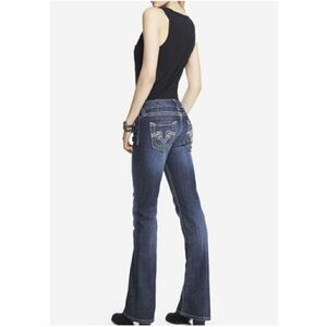 Rerock for Express boot cut Womens 6R Embellished Pocket Stretch Denim Blue Jean